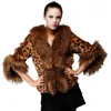 Pele feminina 2023 inverno feminino casaco falso temperamento fino engrossar quente curto outwear moda leopardo impressão all-match outcoat