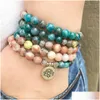 Frisado MG1349 Novo Design Apatita Rhodonite Mala Pulseira Lotus Charme Envoltório Meditação Espiritual Yoga Jóias Drop Delivery Bra Dhgarden Dhjce