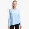 Aktiva skjortor Kvinnor Yoga Top Long Sleeve Breattable Quick Dry Shirt Elastic Loose Sportswear Gym Fitness Workout Sport T