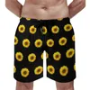 Pantaloncini da uomo Summer Board Giallo Girasole Sport Bianco Blu Fiori Stampa Spiaggia Simpatico e comodo costume da bagno di grandi dimensioni