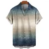 Camisas casuales para hombres 2023 Camisa de verano Cuello de cobertura Patrón de rayas 3D Impresión hawaiana Manga corta Playa Oficina en casa Top