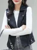 Women's Leather Black Jackets For Women Faux Coat 2023 Autumn Vest Zippers Streetwear Sleeveless Motorcycle Turn-down Collar Waistcoat