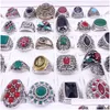 Cluster Rings Wholesale 50Pcs/Lot Womens Retro Antique Sier Stone Rhinestone Vintage Jewelry Ring Mix Styles Brand New Drop With A Del Dhlc3