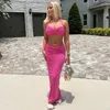 Sukienki robocze Kobiety Sexy Beach Dwuczęściowy zestaw Lace Up Hanter Backless Ruched Bra Top High Tail Bodycon Maxi Sprits Wakacyjne przyjęcie klubowe