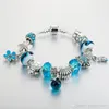 Fine jewelry Authentic 925 Sterling Silver Bead Fit Pandora Charm Bracelets Star Charms Bracelet Blue Murano Glass Safety Chain Pe240K