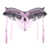 Kvinnors trosor Kvinnor genomskinliga pärlor Crotchless Erotic G-sträng Floral spetsar låg stigning ruffle bowknot underkläder thongs med g314m