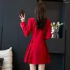 Casual Dresses Women Pleated Blazer 2023 In Female Korean Fashion Double Breasted Trench Coat Chic Office Lady Formal Dress