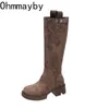 Boots Retro Woman Western Cowgirl Boot Fashion Slip On Knee High Booties Designer Autumn Winter Square Heel Knight Bootties 230909