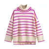 Women's Sweaters 2023 Fall Winter Bell Sleeve Mock Neck Striped Womens Tops For Summer Clothes Shirts