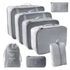 8 Set bagageförpackningsarrangörer för resetillbehör Fällbar resväska Set Waterproof Travel Bagage Organizer Multifunktionell förvaringsväska