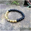 Beaded Sn0379 Gold Sier Beads Bracelet Buddha Head Matte Black Onyx Stone Bracelets Metal Yoga Jewelry Drop Delivery Dhgarden Dhpci