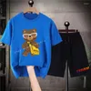 Men's Tracksuits Fashion Bear Cotton T-shirt Shorts Plus Size Print In Short Sets Kawaii Luxury Designer Streetwear Vintage Women Men Outfit