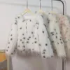 Women's Fur Women Faux Raccoon Coat Wool Striped Polka Dots Fluffy Jacket Cardigan Autumn Winter Slim Tops Abrigos