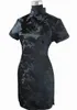 Городские сексуальные платья Черное традиционное китайское женское платье Ципао Короткое мини-чонсам ручной работы на пуговицах с цветком большого размера 3XL 4XL 5XL 6XL 230911