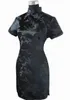 Vestidos Sexy Urbanos Preto Tradicional Chinês Mulheres Qipao Vestido Curto Mini Cheongsam Botão Feito à Mão Flor Grande Tamanho 3XL 4XL 5XL 6XL 230911