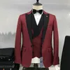 Mäns kostymer blazrar 2023 män passar blazer svart ed lapel jacquard fabir vit bröllop vanlig smal fit ternos västjacka byxor tre stycke 230909