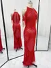 Runway Dresses Cloverbridal In Stock Real Pos Beading paljetter Tasslar Luxury Evening For Women 2023 Red Formal Endan Dress M029