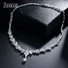 Ensembles de bijoux de mariage ZAKOL luxe brillant zircone feuille collier boucles d'oreilles anneaux Bracelets ensemble pour femmes CZ goutte mariée 230909