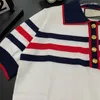 Women's Knits & Tees Designer 23 Summer New Red and Blue Stripe Polo Knitted Half Open Chest Thin T-shirt Age Reducing Versatile Top for Women ZS9Q