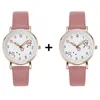 Armbanduhren 2pcs Uhr Frauen einfache klassische Mode kleines Zifferblatt Damenuhren Lederband Quarzuhr Handgelenk Geschenk Dame