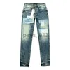 Jeans pour hommes Jeans de créateur hommes jeans violets pantalons pour femmes jeans ksubi violets High Street Purple Retro Paint Spot Pieds minces Micro Jeans élastiques Hiphop Zipper Hole plus siz