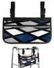 収納バッグネイビーブルーブラックグレーの幾何学四角い車椅子バッグポケットアームレストサイド電気スクーターウォーキングフレームポーチ