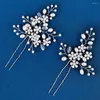 Fermagli per capelli Bastoni per le donne Accessori da sposa Abito da sposa Gioielli di fidanzamento Forma di fiore Forchette di cristallo 2 pezzi Hairwear Hx627