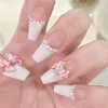 Faux ongles rose clair bord blanc français faux ongles manucure ensemble d'art réutilisable pour la décoration à la main