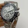 손목 시계 39mm VK63 일본 쿼츠 크로노 그래프 남성 시계 화이트 다이얼 빛나는 사파이어 유리 방수 다기능 강철 스트랩