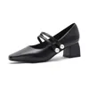 Модельные туфли 2023, весенние женские туфли на высоком каблуке, роскошные туфли Marry Jane с жемчугом, элегантные, мягкие, удобные, свадебный каблук с квадратным носком