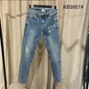 Version haute hommes jeans mode pantalon déchiré pantalon de créateur saint slp lettre brodée Denim pantalon homme droit Jeans224Q