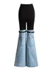 Jeans da donna Pantaloni a zampa di denim patchwork di colore per le donne Pantaloni lunghi a vita alta Abbigliamento primaverile femminile Gamba larga a blocchi di colore blu