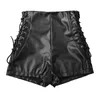 Women's Shorts 2023 Sexy Womens Shiny Elastic High Waist Faux PU Leather Short Pants Slim Dance Clubwear Lace Up Mini