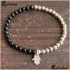 Con cuentas mg1595 hebra de turmalina negra de 4 mm con pulsera de sier esterlina Hamsa Charm Protección energética Mini Mala Drop Delivery Dhgarden Dhb8J