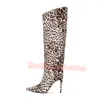 Boots Autumn and Winter Women's Stone Print Kneehigh Stiletto Pointed Toe Ladies High Side Zipper Banquet Party Pumps 230911