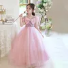 Shiny Pink Flower Girl For Wedding Bows Back Special Ocn Princess Party Puffy Little Girls Pageant Dress Toddler First Holy Communion Gowns 403