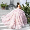 ثياب الحبيب الوردي Quinceanera مع الزهور الزهرية tull tier tier volume 3Dflower Girls XV Brithday Wear Vestidos de 15 Anos