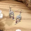 Dangle Earrings Boho Metal Hand Carved Flower Leaf Drop Hook With Red Garnet For Women