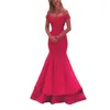 Party Dresses 1142 Pink Off-The-Shoulder Natural Mermaid/Trumpet Floor-Length Evening Dresses/Woman Gowns Long Spandex Prom