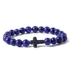 Black Lava Stone Turquoise Cross Bracelet Rose Quartz Lapis Malachite bead Bracelet Stretch Jewelry for women men