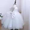 Baby feestjurk voor meisje backless boog verjaardag bruiloft bloemenmeisje jurk kralen peuter kinderen doop prinses jurk