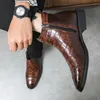 Fashion Buckle Leather Boots Men Shoes Crocodile Pattern Ankle Boots Oxfords Shoes Leather Dress Business Men Boots For Boys Party Boots