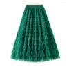 Skirts Jupe Femme Ete Spring Party Skirt Elastic High Waist Long Tulle Women Multilayer Ruffles Pink Mesh Tutu Ladies