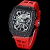 Nouvelle montre automatique pour hommes 35-03 PVD boîtier en acier noir cadran squelette montre bracelet en caoutchouc rouge montres de sport populaires pour hommes