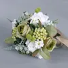 Wedding Flowers Bouquet Artificial Bridal Bride Accessories Green Silk Roses Bridesmaids Marriage Decoration