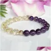 Beaded Mg1574 Strand Natural Citrine Amethyst Gemstone Womens Bracelet Healing Crystals Mala Anxiety Relief Yoga Gift Idea D Dhgarden Dhhqy