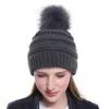 Winter Faux Fur Pompom Bal Gebreide Mutsen Hoed Voor Vrouwen Wollen Warme Streep Gehaakte Caps Kerstcadeau M259O