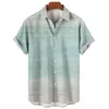 Camisas casuales para hombres 2023 Camisa de verano Cuello de cobertura Patrón de rayas 3D Impresión hawaiana Manga corta Playa Oficina en casa Top