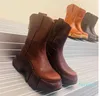 Holzmaserung, Gummi, klobige Plateau-Stiefeletten, Lederschuhe, Reifen, kurzer Stiefel, niedriger Absatz, robuste Luxus-Designermarken von Fabrikschuhen