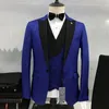 Mäns kostymer blazrar 2023 män passar blazer svart ed lapel jacquard fabir vit bröllop vanlig smal fit ternos västjacka byxor tre stycke 230909